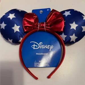 Disney Minnie Mouse Ears Headband Americana Blue and Red Stars NWT